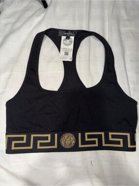 Versace Black & Gold Greek Key Racerback Sports Bra